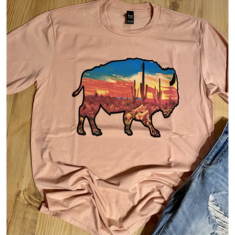 Desert Bison on Peach Crewneck (Fits True to Size)